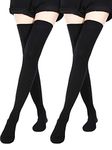 Extra Long Socks Thigh High Cotton Socks Extra Long Boot Stockings for Women, Black, L