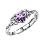 ChicSilver Heart Birthstone Finger Rings for Women Girls February Simulated Amethyst Jewelry 925 Sterling Silver Celtic Knot Ring