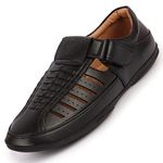 FAUSTO FST FOSMS-2006 BLACK-42 Men's Black Laser Cut and Stitched Roman Sandal with Buckle Strap (8 UK)