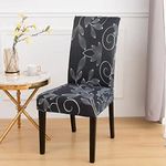 Lukzer 6PC Elastic Stretchable Dining Chair Cover Universal Protective Slipcover (Blue Dahlia Design/ 6Cover), Polyester