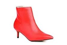 ComeShun Women Kitten Heel Ankle Boots Classic Pointed Toe Side Zip Booties Red Size 7