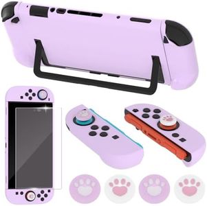 Dockable Case for Nintendo Switch 2 2025,Protective Hard Case Cover for Switch 2 Game Console,Anti-Scratch and Shock-Absorption Design Cover Skin with Screen Protector and 4Pcs Thumb grips (Purple)