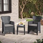 URBN GARDEN 3 Piece Black Garden Coffee Table & Chairs Bistro Set Outdoor Patio Rattan Style Furniture