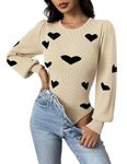 Zeagoo Women 2024 Long Puff Sleeve Sweater Fall Slim Fit Pullover Tops Crewneck Ribbed Knit Bodysuit Jumpsuit S-XXL, Black Heart, XX-Large