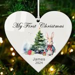 Personalised Baby's First Christmas Baubles Gifts Christmas Tree Decorations Custom White Acrylic Christmas Ornaments Xmas Gifts for Kids Girls Boys Toddler New Baby(Heart, Design 1)