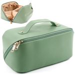 MAMUNU Large Capacity Cosmetic Bag Travel Cosmetic Storage Bag with Handle Portable Zipper Cosmetic Bag Toiletry Bag Makeup Bag Large with Compartments for Women Girls (Green)