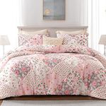 Whale Flotilla 7.5 Tog Double Size Duvet Set, Soft Reversible Coverless Duvet with 2 Pillowcases, Patchwork Printed Down Alternative Bedding Comforter Sets for All Seasons, Pink