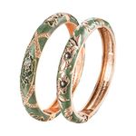 wynameleri Elegant Bracelet Gold Plated Enameled Jewelry Spring Hinge Metal Cuff Cloisonne Bangles Set Gift Box Packed 55A103-55A128 Green