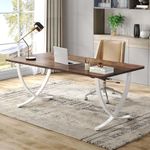 Tribesigns Executive Desk, 63” W x 31.5” D Large Office Desk, Modern Computer Desk Conference Table Meeting Room Table, Business Furniture for Home Office, White and Walnut