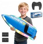 4DRC S7 RC Boat with LED Lights, Low Battery Warning, Self-balancing,50+ Min Running Time, 2 Rechargeable Batteries, 2.4 GHz Waterproof High Speed Remote Control Boats Pools Lakes Toy for Kids Adults