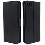 Pikkme Flip Case Leather Finish | Inside TPU with Card Pockets | Wallet Stand and Shock Proof | Magnetic Closing | Complete Protection Flip Cover for iPhone 5 / 5s / Se (Black)