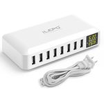 iLepo 8- Port USB Charger Charging Station for Multiple Device with LED Display Desktop Wall Charger For Laptops, Tablets, and Phones