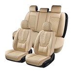 Coverado Car Seat Covers Full Set, Nappa Leather Seat Covers for Car, Waterproof Car Seat Protector with Lumbar Support, Automotive Seat Covers Universal Fit for Most Cars SUV Trucks (Beige)