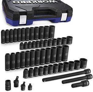 WORKPRO 1/2" Drive Impact Socket Set with Extension Bars, Premium Cr-V Steel, Complete 55-Piece, SAE and Metric Sockets with Enhanced Storage Case