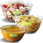 Allo Food Safe Borosilicate Glass Mixing & Serving Bowls for Kitchen, Oven & Microwave Safe Bowls, Dishwasher and Freezer Safe Bowls, Set of 3 1600ML, 2100ML, 2700ML, Transparent