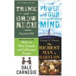 Self Help, Success and Wealth 4 Books Collection Set - How to Win Friends and Influence People, Think and Grow Rich, The Power of Your Subconscious Mind, The Richest Man In Babylon