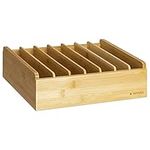 Navaris Bamboo Kitchen Organiser - Storage Box for Food Container Lids - Rack Tray with 6 Adjustable Dividers for Drawer Shelf Cupboard or Counter Top