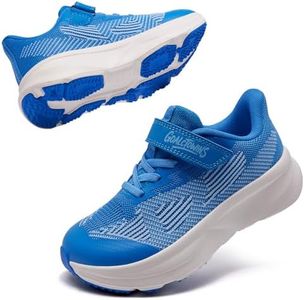 GOALCTOWINS Little/Big Kids Wide Toe Box Shoes Breathable Running Sneakers with Hook and Loop & Elastic Laces, Boys and Girls Non-Slip Wide Toe Box Sneakers for Tennis Walking Blue