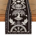 Artoid Mode Black Viking Tree of Life Raven Helm of Awe Table Runner, Seasonal Kitchen Dining Table Decoration for Home Party Decor 40x100 cm