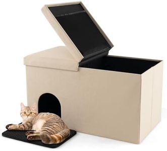 Costway Cat Litter Box Enclosure Hidden Furniture, Cat Washroom Shoe Storage Bench with Urine Proof Litter Mat & Odor Control Carbon Filter, Flip-up Lid, Dog Proof & Waterproof Litter Cabinet (Beige)