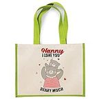 Getagift Nanny I Love You Beary Much Shoppers, Shopping, Shoulder Bag, Unique Reusable Canvas Jute Bag, Emotional Gift For Mother’s Day, Mummy, Mum, Mother-in-Law, Auntie. (Apple Green)