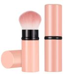 Retractable Makeup Brush Telescopic Face Brush Retractable Face Kabuki Brush Round Powder Travel Makeup Brushes Powder Foundation Blush Portable Makeup Brush (Pink)