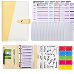 BeeSpark A6 Budget Binder with Budget Sheets| Zipper Envelopes| Ruler| Item stickers & Label Colour Stickers| Stationary Supply (Yellow & White)