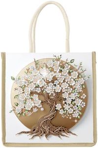 DIY Diamond Painting Canvas Tote Bag with Blooming Tree and White Flowers, Crystal Diamond Art Handbag for Adults, Reusable Hand Storage Bag with Handles, Portable Storage Bag for Woman Man