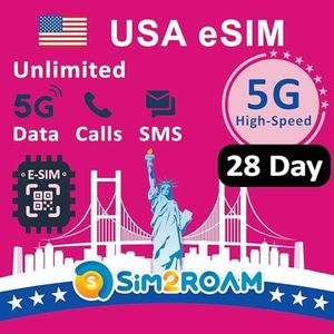 US Prepaid eSIM Card | Unlimited 5G/4G Internet Data in the United States (including Hawaii)+5GB Data in Canada and Mexico | Unlimited National Calls and SMS | Rechargeable (28 Days)