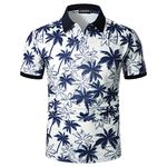 LUJENGEFA Men's Casual Short Sleeve Polo Shirt Summer Holiday Beach Tropical Tops Golf Shirts for Men A-Blue X-Large