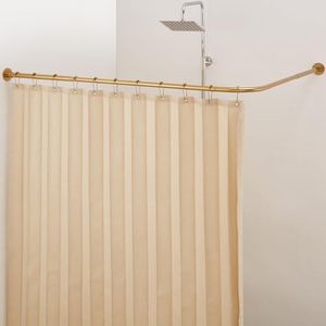 Crkmire Gold Corner Shower Curtain Rod, [24"-53"] x [24"-53"] Adjustable L Shaped Shower Rod No-Sagging Heavy Duty 90 Degree Curved Curtain Rod for Bathroom with 12 Hooks & Ceiling Support