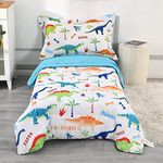 Wowelife Dinosaur Toddler Bedding Sets for Boys and Girls Blue White Dinosaurs Toddler Bedding Set Toddler Bed Set Kids Comforter Set with Comforter, Flat Sheet, Fitted Sheet and Pillowcase