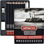 ASTRAFINE Sketching Pencils, 16Pcs Set, 12B to 6H Drawing Pencils with 2 Blending Stumps, Eraser, and Sharpener. Art Pencils for Sketching, Drawing, Shading and Illustrations