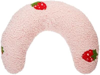 Lystaii Cat Calming Pillow for Indoor Pet Cat Dog Pillow Soft Fluffy Cat Bed Pillow Dog Neck Pillow Pet Toy Half Donut Anxiety Relief Pet Pillow with Cute Embroidery Pattern (Pink, Strawberry)