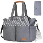 Lekebaby Large Diaper Tote Bag for Mom and Dad - Baby Diaper Satchel Bag with Insulated Pockets & Changing Pad & Stroller Straps in Grey, Arrow Print