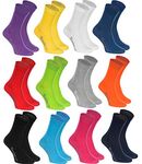 Rainbow Socks - Women Men Colourful Cotton Casual Socks - 12 Pairs - Black White Purple Yellow Navy Blue Red Green Gray Orange Blue Pink Turquoise - Size 6,5-8