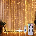 NIYAMAX 300 LED Warm White Window Curtain String Light 8 Lighting Modes Fairy Lights Remote Control USB Powered Fairy String Curtain Lights (Pack of 1, Warm White, 3 X 3 Meter)