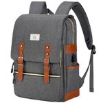 Ronyes Vintage Laptop Backpack for Women Men,15.6 inch Bookbag Casual Daypack with USB Charging Port for College Work, Grey Backpacks