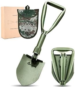 Himutain 18.5'' Military Folding Camping Shovel, w/Pick Foldable Tactical Shovel for Gardening, Camping, Hiking, Outdoor, Backpacking, Emergency (Olive)