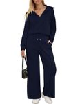 Voqeen Womens Tracksuit 2 Piece Outfits Half Zip Sweatshirts And Wide Leg Pants Tracksuit Sets Sweatsuit(Navy,XL)