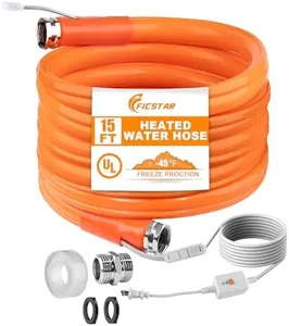 Ficstar 15FT Heated Water Hose for RV, Heated Drinking Water Hose Antifreeze to -45°F, Water Heater Thermostat with Self-regulating Function, 5/8" I.D. with 3/4" GHT Adapter, Lead and BPA Free,No Odor