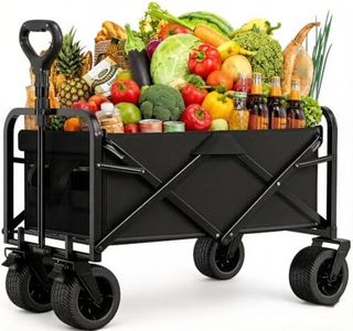 180L Collapsible Wagon Cart, Heavy Duty Beach Wagon with All-Terrain Wheels, Folding Trolley Cart Supports 450lbs, Portable Utility Cart for Camping & Garden