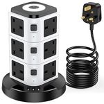 Tower Extension Lead with USB Slots and Night Light, Acodot 12 Way Multi Plug Extension & 3 USB Slots,Surge Protection Extension Lead 3M of Pure Copper Wire for Home, Office
