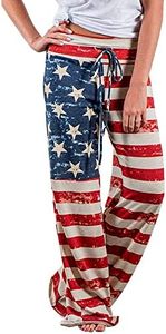 NEWCOSPLAY Women's Comfy Pajama Pants Casual Drawstring Palazzo Lounge Wide Leg Pants, Flag, Large