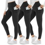 AMIYOYO 3 Pack Leggings for Women with Pockets High Waist Gym Leggings Black Tummy Control Stretchy Yoga Pants Trousers Workout Sports Fitness Running