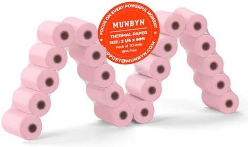 MUNBYN 2 1/4" x 50' Pink Thermal Paper, Kids Camera Refill Print Paper, Receipt Paper(20 Rolls), BPA Free Thermal Receipt Paper Fits 58mm Mini Thermal POS Printer, Square Terminal Credit Card Machines