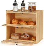 Sunhoo Bread Box for Countertop Bread Storage Bin Container Double Layer Extra Large Kitchen Counter Wood Breadbox Saver Keeper Vintage with Acrylic Window Easy to Assemble Boîte à Pain (Wood Color)