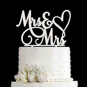 JIEEIN Mrs & Mrs Cake Topper-Wedding and Anniversary Cake Topper-Gay and Lesbian-LGBT Marriage Union,Love is Love (Mirror Silver Acrylic)