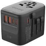 Universal Travel Adapter GaN 65W International Plug Adapter 3 PD USB-C 2 QC USB-A Fast Charging Ports Worldwide Power Adaptor Travel for EU UK AUS 200+ Countires(Black)