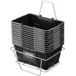 VEVOR Shopping Basket, Set of 12, 21L Durable Plastic Grocery Basket with Metal Handle and Stand, 16.73 x 12.01 x 8.58 inch Portable Shop Basket for Retail Store Supermarket Grocery Shopping, Black